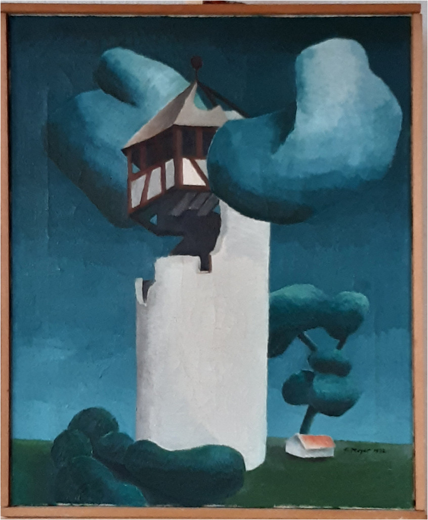 DD Mayer Ernst W. DER WEISSE TURM 45x55 Öl auf L 1972 (2)